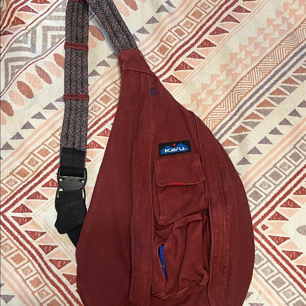 Kavu Maroon Belt Bag with Patterned Strap
